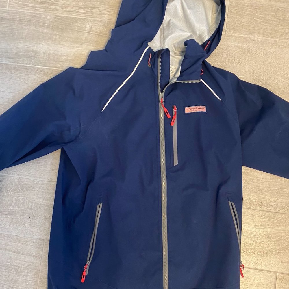 Vineyard Vines Men's Hooded Rain Coat Size S Navy Blue